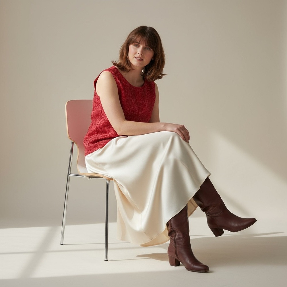 Anne Carson Crinkled Top Red Size 1X